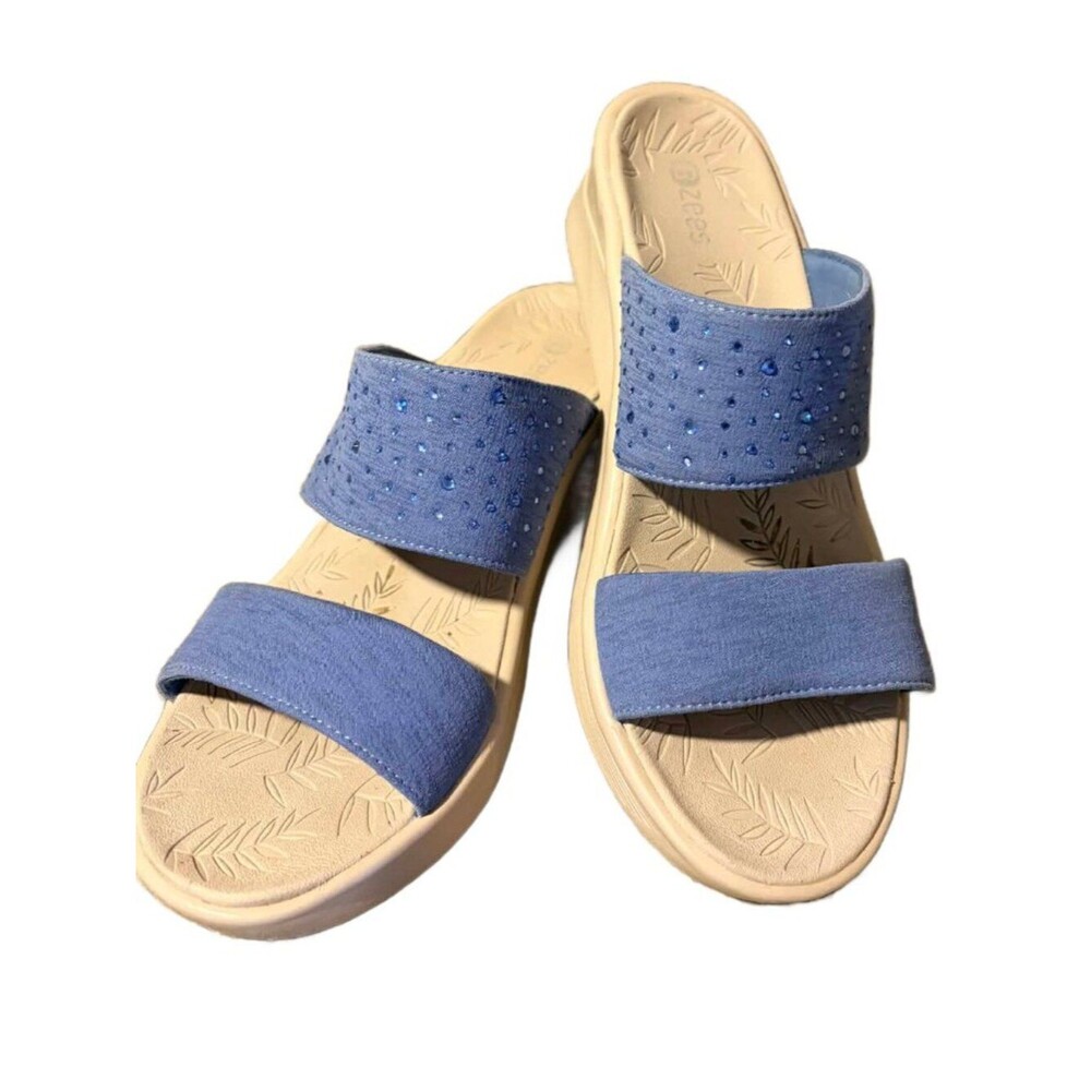 Bzees "Serina" Cornflower Blue Two Strap Mules/Slides 10W Excellent Condition